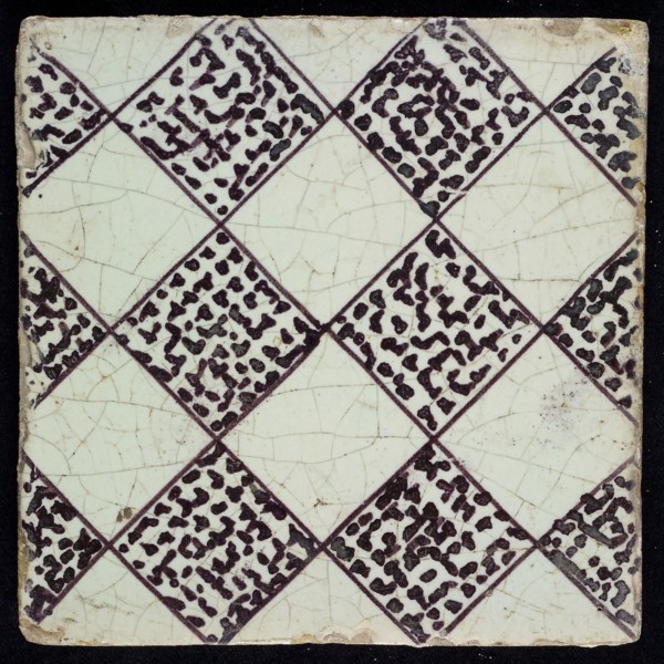 Ornament tile, small checkerplate pattern, wall tile tile sculpture ceramic earthenware glaze, baked 2x glazed painted Red shard