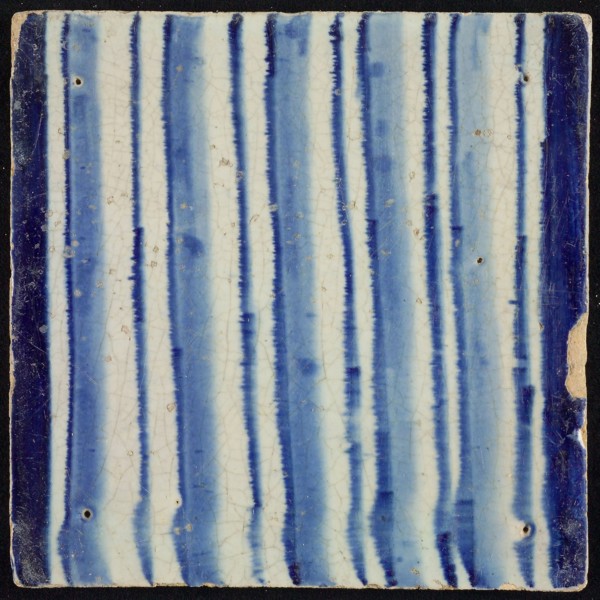 Tile of chimney pilaster, blue on white, part of column with continuous fluke, chimney pilaster tile pellet image fragment