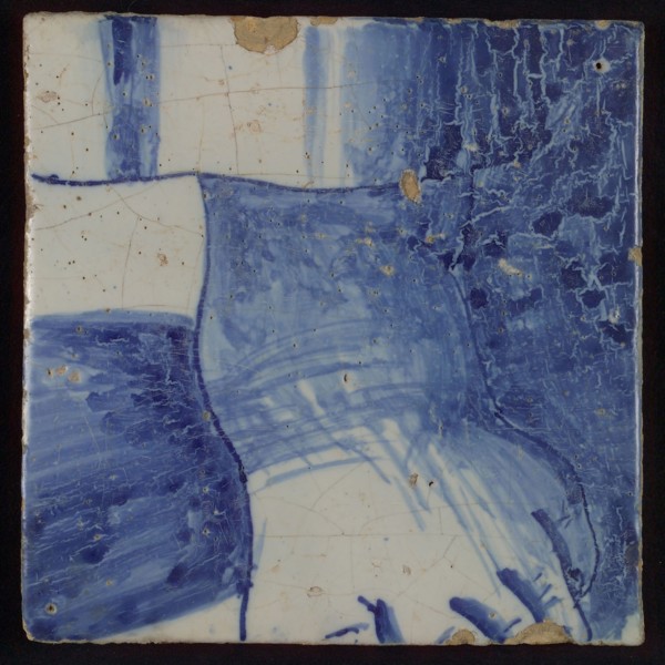 Tile with blue base, tile pilaster footage fragment ceramic earthenware glaze, d 1.2