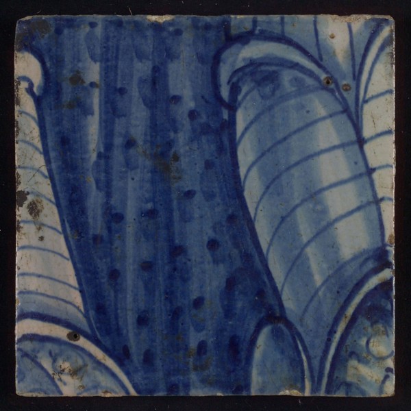 Tile with blue drawing, figure, tile picture footage fragment ceramics pottery glaze, d 1.3