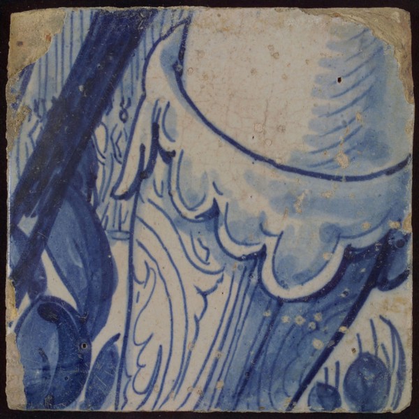 Tile with in blue part of boot, tile pilaster footage fragment ceramic pottery glaze, d 1.3