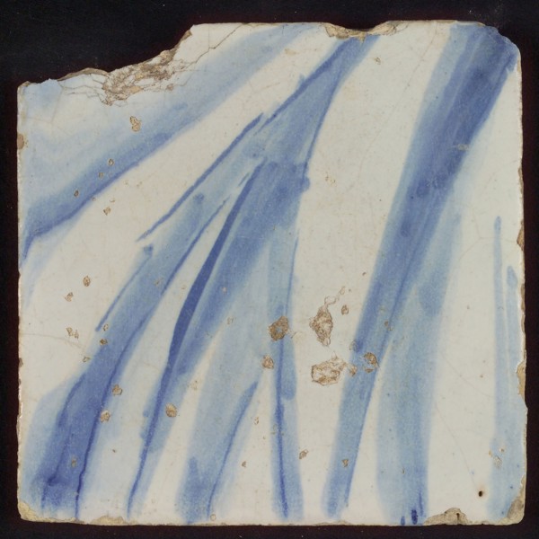 Tile with blue painting, tile pilaster footage fragment ceramic earthenware glaze, d 1.0