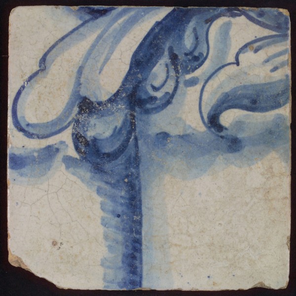 Tile with blue drawing, tile pilaster footage fragment ceramics pottery glaze, d 1.6