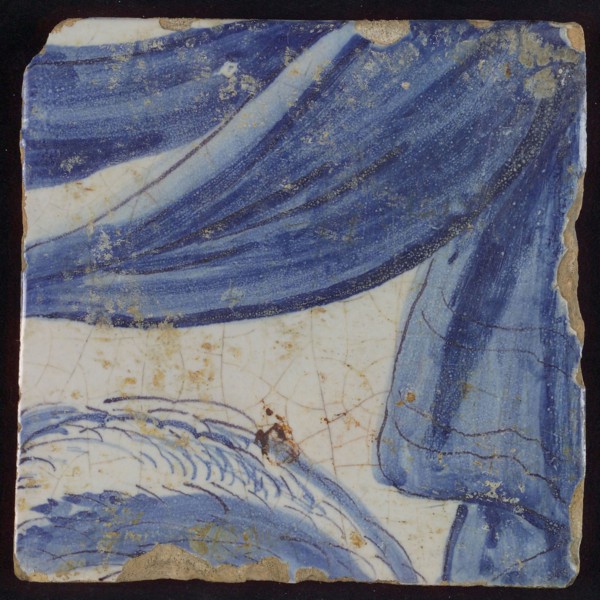 Tile with blue painting, tile pilaster footage fragment ceramic earthenware glaze, d 1.0