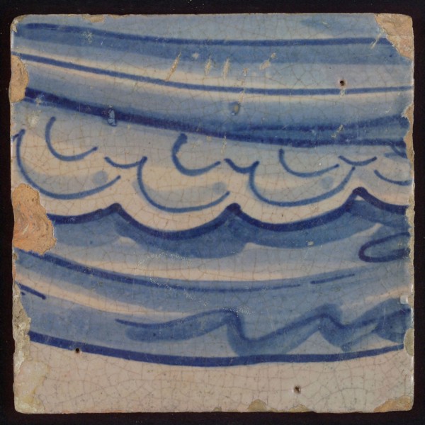 Tile with blue drapery of canopy, tile pilaster footage fragment ceramic earthenware glaze, d 1.2