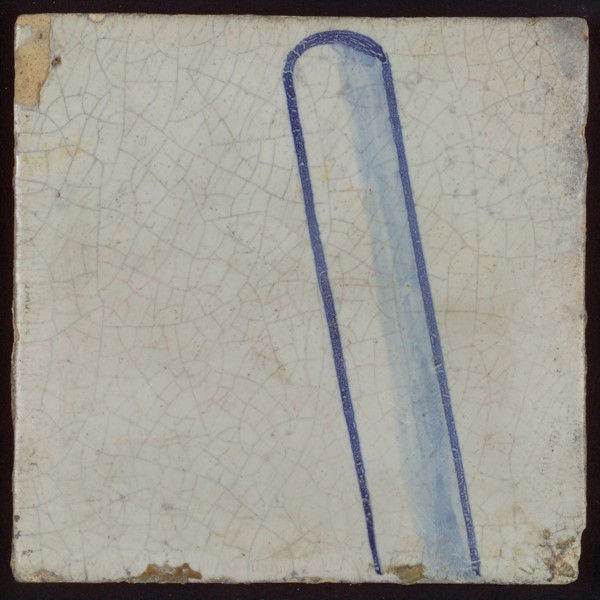 Tile with blue vertical bar, tile pilaster footage fragment ceramic earthenware glaze, d 1.0