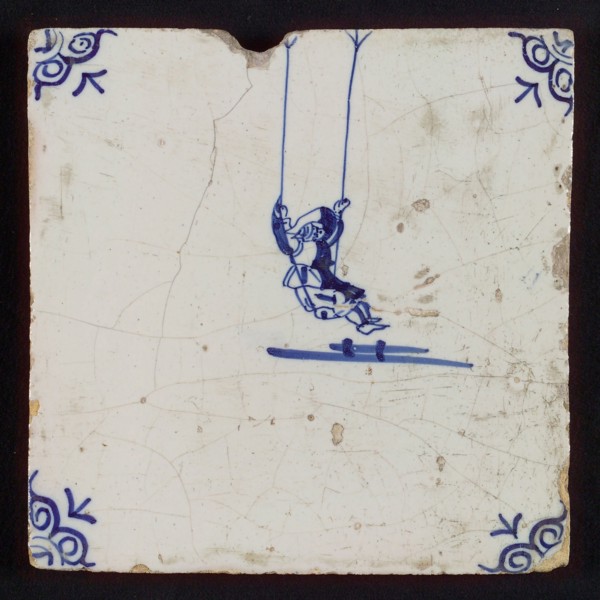 Scene tile, child's play, rocking, corner motif ox's head, wall tile tile sculpture ceramic earthenware enamel tinglage
