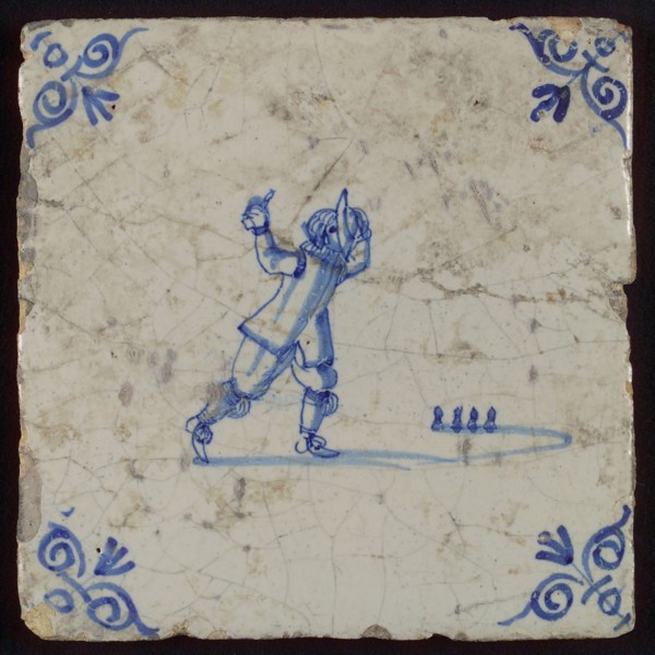 Scene tile, child's play, koot, corner motif ox's head, wall tile tile sculpture ceramic earthenware glaze, baked 2x glazed