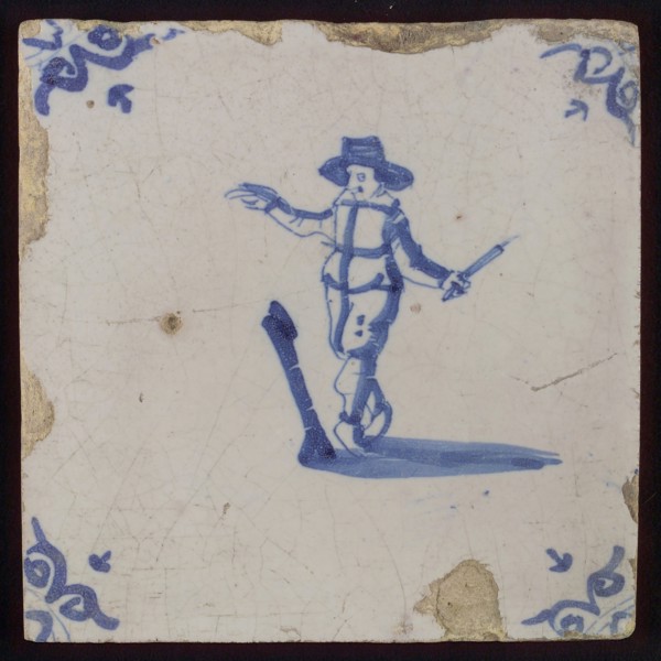 Scene tile, child's play, tipping, corner motif ox's head, wall tile tile sculpture ceramic earthenware glaze, baked 2x glazed