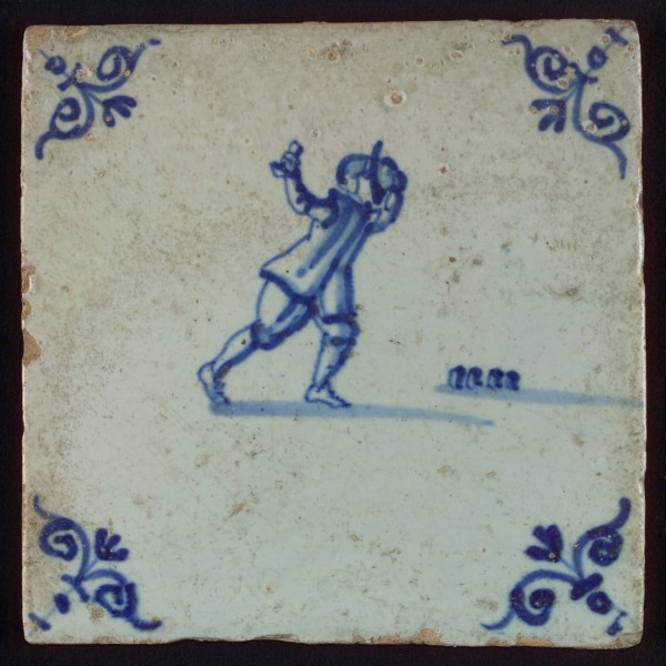Scene tile, child's play, koot, corner motif ox's head, wall tile tile sculpture ceramic earthenware glaze, baked 2x glazed