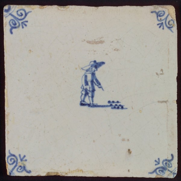 Scene tile, child's play, koot, corner motif ox's head, wall tile tile sculpture ceramic earthenware glaze, baked 2x glazed