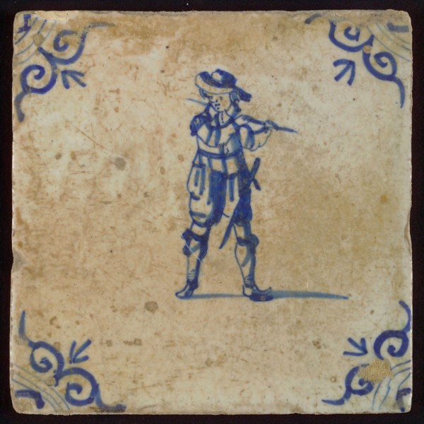 Scene tile, child's play, playing soldier, corner motif ox's head, wall tile tile sculpture ceramic earthenware glaze, baked 2x
