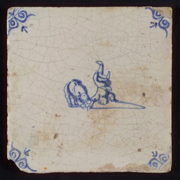 Scene tile, double child's play, on the head and with bump, corner pattern ox's head, wall tile tile sculpture ceramic