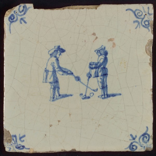 Scene tile, double child's play, children's flasks, corner motif ox's head, wall tile tile sculpture ceramic earthenware glaze