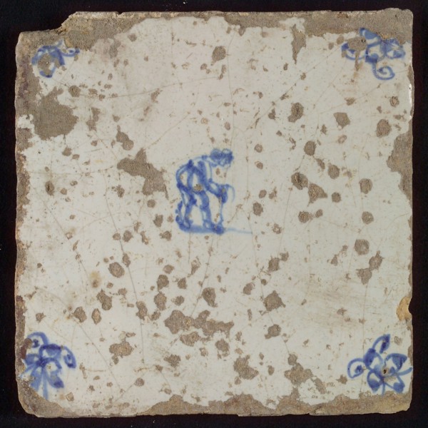 Scene tile, child's play, tumbling, corner motif spider, wall tile tile sculpture ceramic earthenware glaze, baked 2x glazed