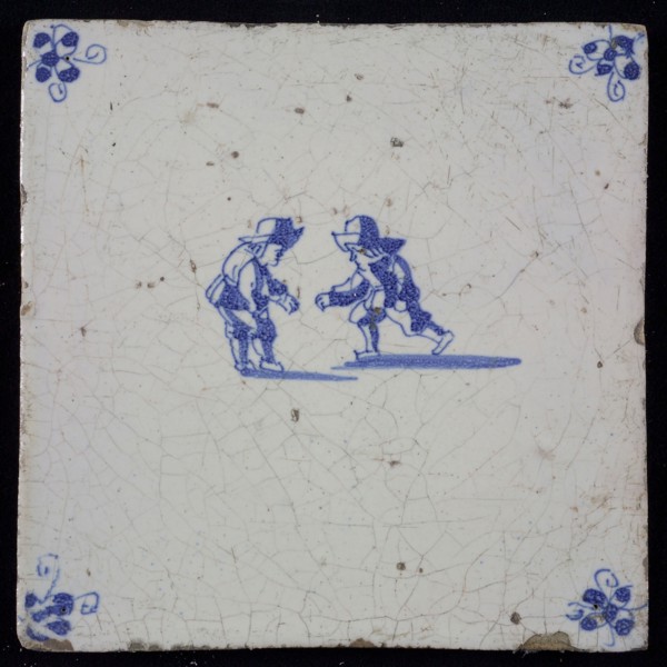 Scene tile, double child's play, twirls, corner motif spider, wall tile tile image ceramics pottery glaze, baked 2x glazed