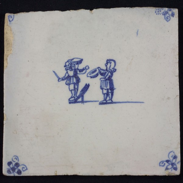 Scene tile, double child's play, tipping, corner motif spider, wall tile tile sculpture ceramic earthenware glaze, baked 2x
