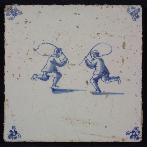 Scene tile, double child's play, corner pattern spider, wall tile tile sculpture ceramic earthenware enamel tinglage, in form
