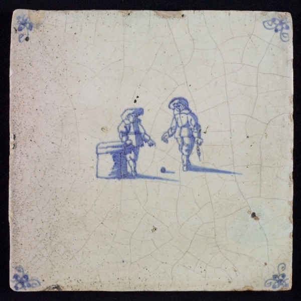 Scene tile, double child's play, rocking, corner motif spider, wall tile tile material ceramics earthenware glaze, baked 2x