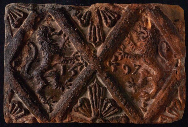 Hearthstone, from Antwerp Belgium, without frame, with two lions in the window, fireplace stone part ceramic brick, baked Hearth