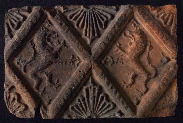Hearthstone, 'Antwerp', without frame, with two lions, natural stone fireplace component ceramic brick, fried Hearth stone