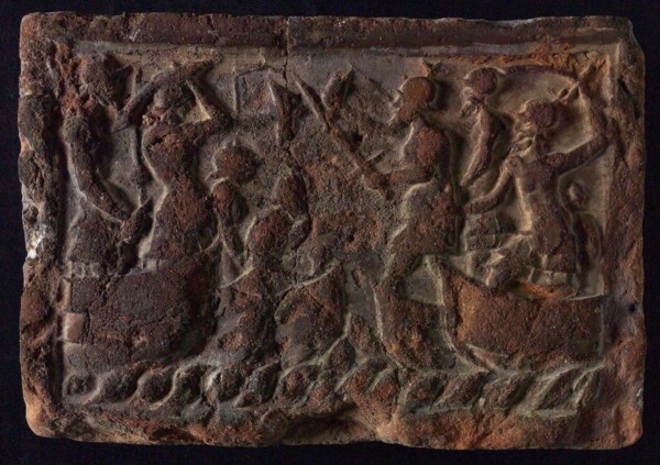 Hearthstone, from Antwerp Belgium, with narrow frame, with naval battle, hearth fireplace part ceramics brick, fired Hearth