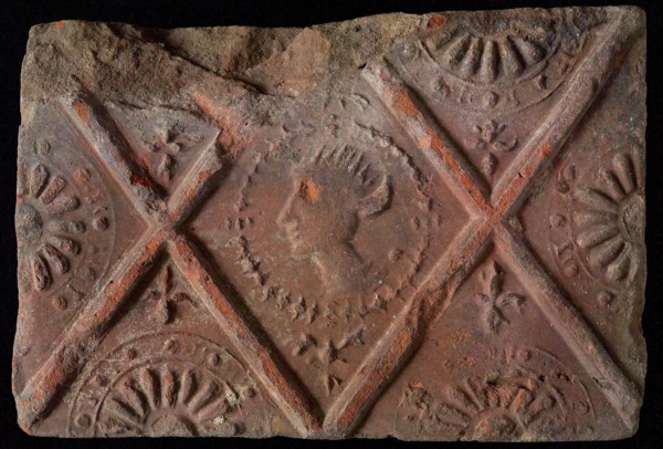 Hearthstone, from Antwerp Belgium, without frame, with crowned male head, fireplace stone part ceramic brick, baked Hearth stone
