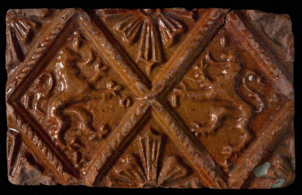 Hearthstone, from Antwerp Belgium, without frame, with two crowned lions, hearth fireplace component ceramics brick glaze, fired