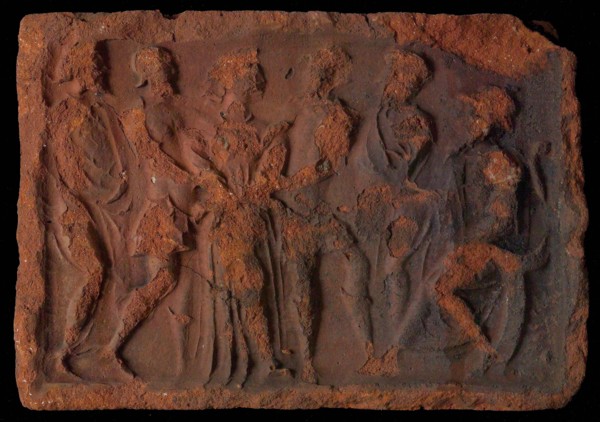 Hearthstone, from Antwerp Belgium, with narrow frame, with the history of Susanna, fire-stone fireplace component ceramics brick