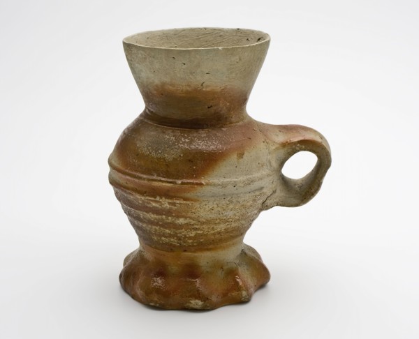 Stoneware funnel cup on pinched foot, brown flamed, hopper beaker holder soil find ceramic stoneware, hand-turned baked