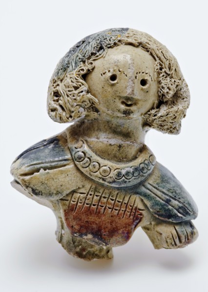 Bust of girl figure, fragment adornment jug, figure jug, spout pottery holder earthenware pottery earthenware glaze lead glaze