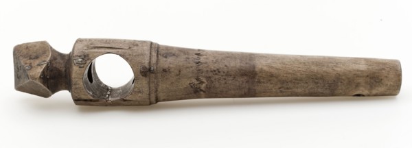 Wooden tap without stop, tapered with pointed button, marked, spigot part soil found wood, w 2.5 sawn twisted drilled sanded