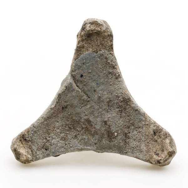 With light blue glaze, soil found ceramic earthenware glaze leadglaze, w 9.7 mold formed baked yellow shard triangular