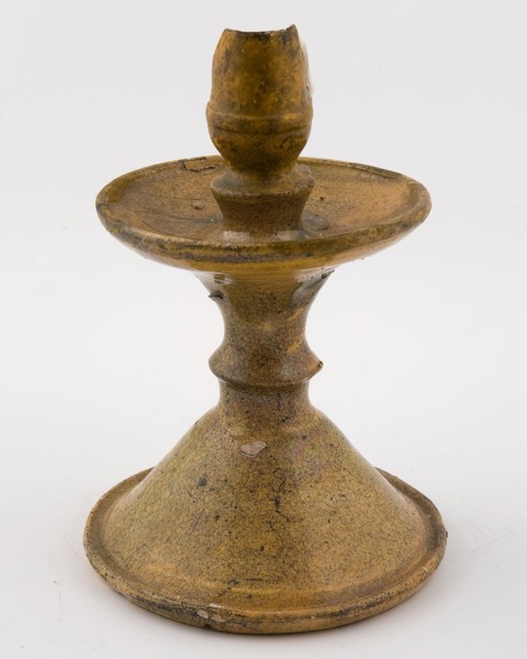 Earthenware candlestick, yellow glazed, candlestick candlestick illumination floor foundry ceramics pottery, archeology