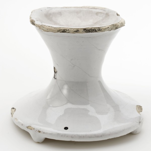 Salt container, salt bowl on high base, fully glazed white, salt barrel crockery holder soil find ceramics earthenware glaze tin