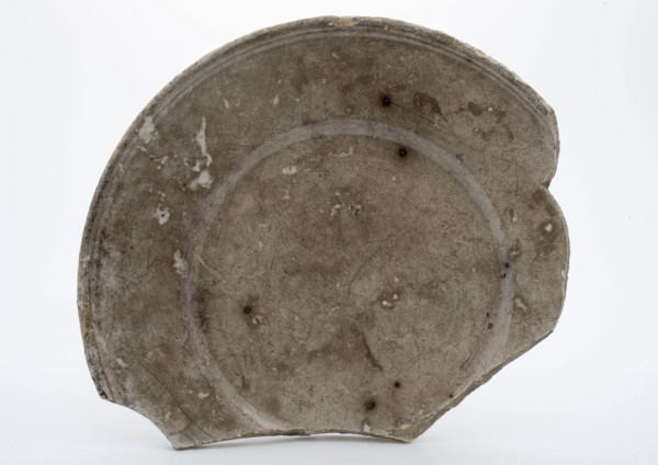 Fragment of white glazed plate, Delft white, plate crockery holder fragment soil find ceramic earthenware glaze tin glaze, hand