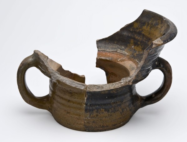 Fragment of earthenware stove or stain of red earthenware, mortar model, chafing heater fragment earthenware ceramics