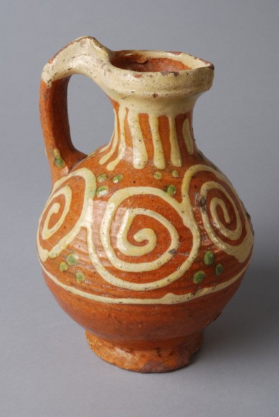 Earthenware oil jug, with pouring lip and standing ear, sludge decoration, oil jug crockery holder soil find ceramic earthenware