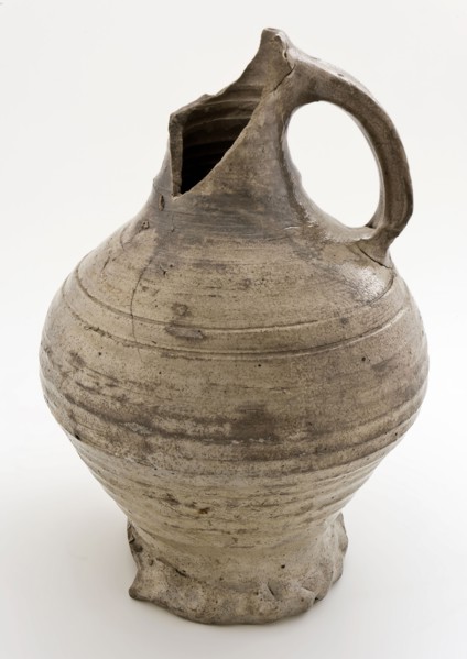 Gray stoneware jug with pinched foot, double conical belly, jug crockery holder soil find ceramic stoneware glaze salt glaze