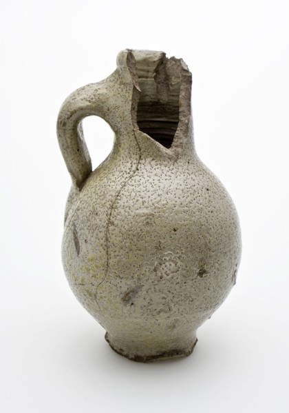 Small stoneware jug with standing ear, gray glazed, jug holder soil find ceramic stoneware glaze salt glaze, surface 4.3 hand