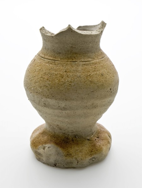 Fragment of stoneware funnel beaker with pinched foot, funnel beaker cup drinking utensils tableware holder soil find ceramic