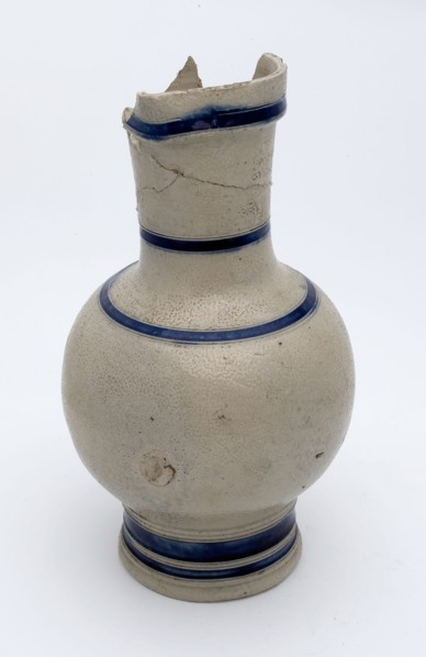 Stoneware jug, with five blue piping, shaving clip, belly model with long neck, jug crockery holder soil find ceramic stoneware