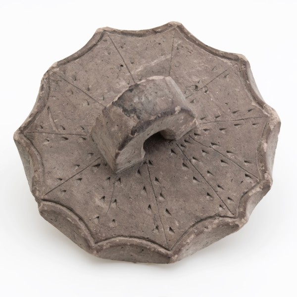 Pottery dover, damper decorated with carving, tunnel-shaped handle, domper fireplaces earthenware ceramic pottery, hand turned