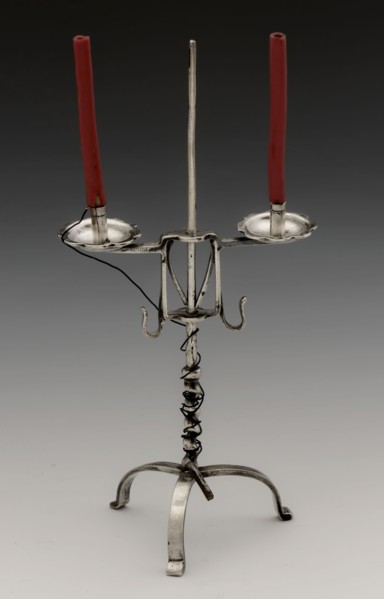 Silver miniature candlestick with two red (fake) candles, candlestick candlestick dolls toy relaxant miniature model silver