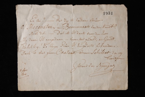 poet: Gerard van Nijmegen, Handwritten speech, held by the painter Gerard van Nijmegen at meeting of the Teekengenootschap.