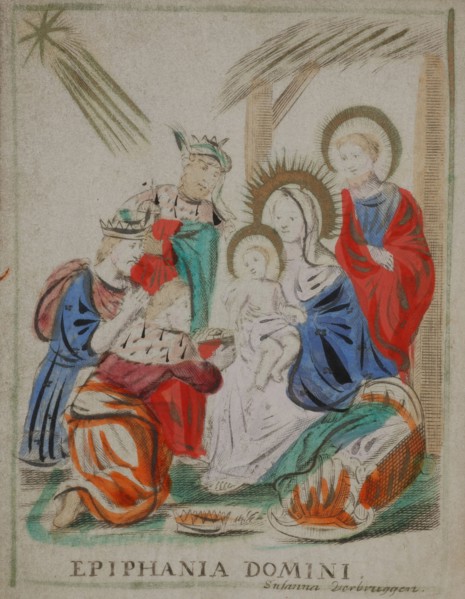 Susanna Verbruggen, Print with adoration of the three kings, church print copper engraving engraving print material parchment