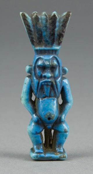 Amulet of Bes, Late Period–Ptolemaic Period (664–30 BC), Egyptian, Egypt, Faience, 7 × 2.5 × 1.5 cm