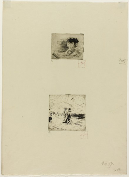 Girl Reading, 1883, Robert Frederick Blum, American, 1857-1903, United States, Etching on cream