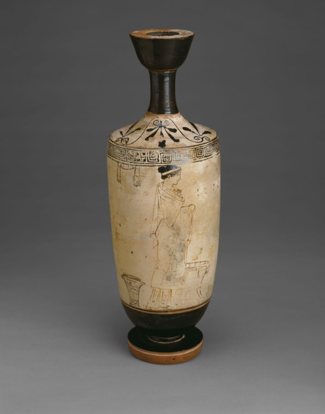 Lekythos (Oil Jar), About 440 BC, Greek, Athens, Athens, terracotta, decorated in the white-ground