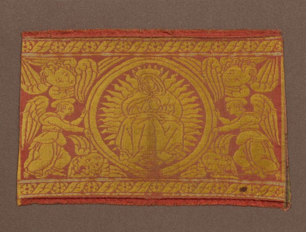 Fragment (From an Orphrey Band), 15th century, Italy, Silk, satin weave with twill interlacings of